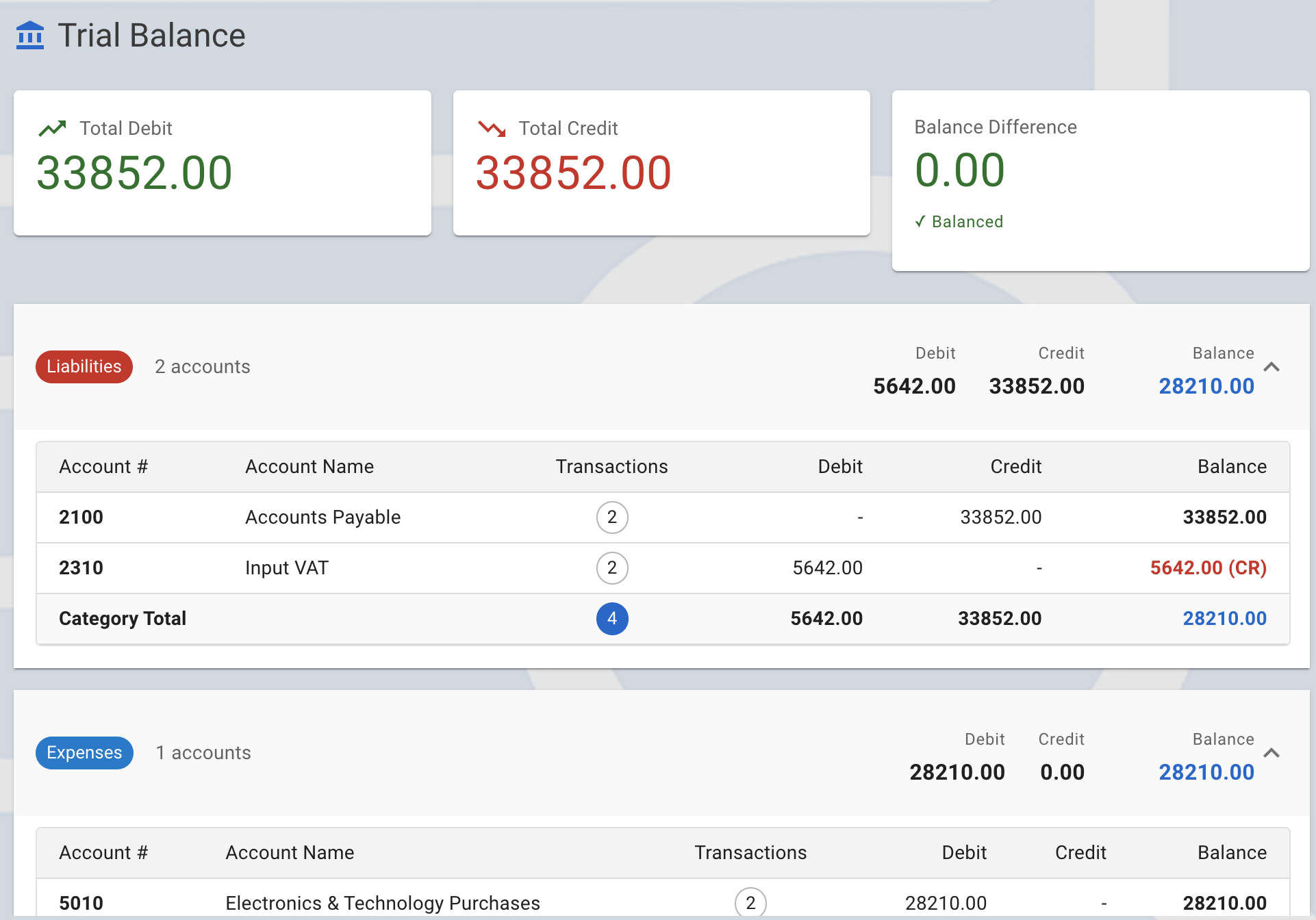 Trial Balance Report UI