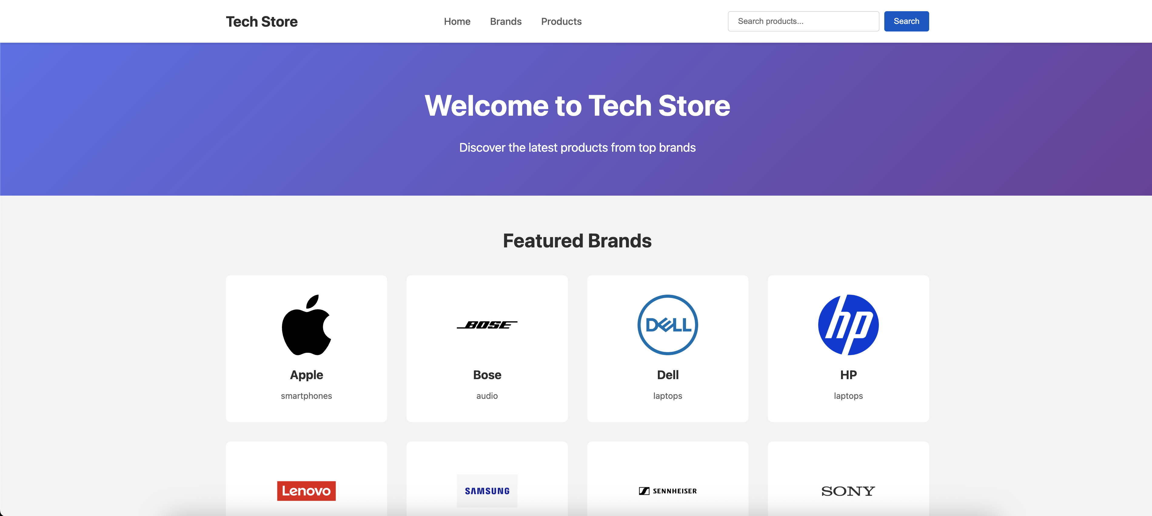 Tech Store Homepage with real brand logos discovered by your agents