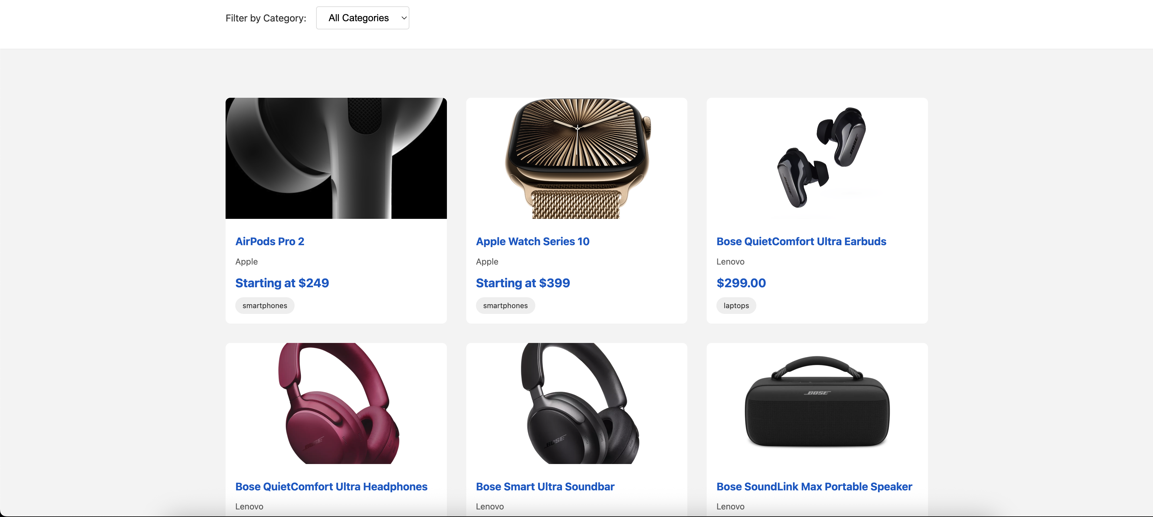 Product page with AI-extracted descriptions and pricing