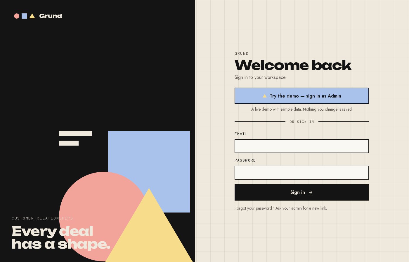 Sign-in, with one-click demo