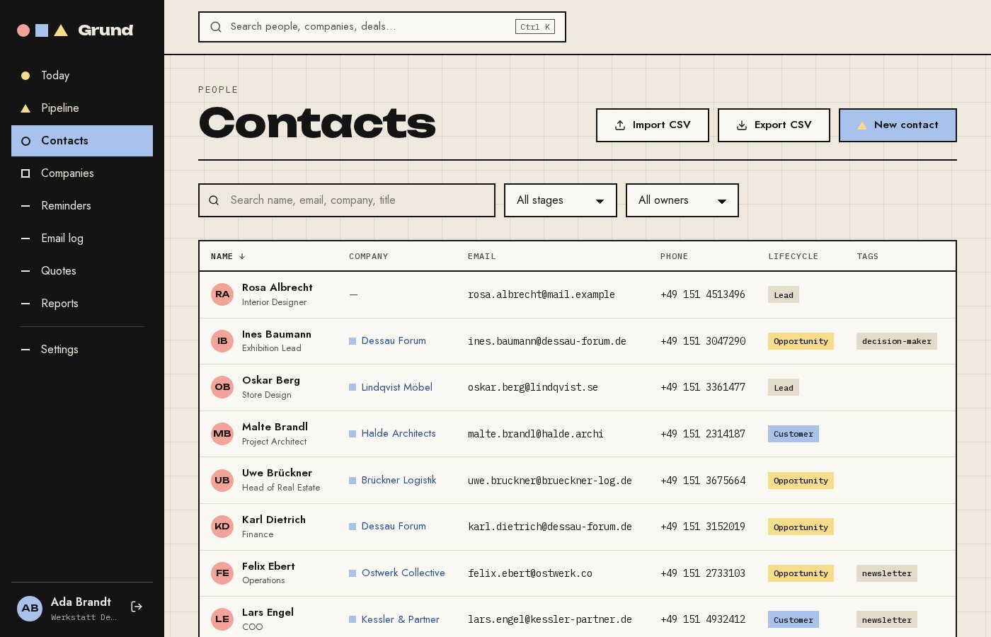 Contacts with lifecycle stages and tags