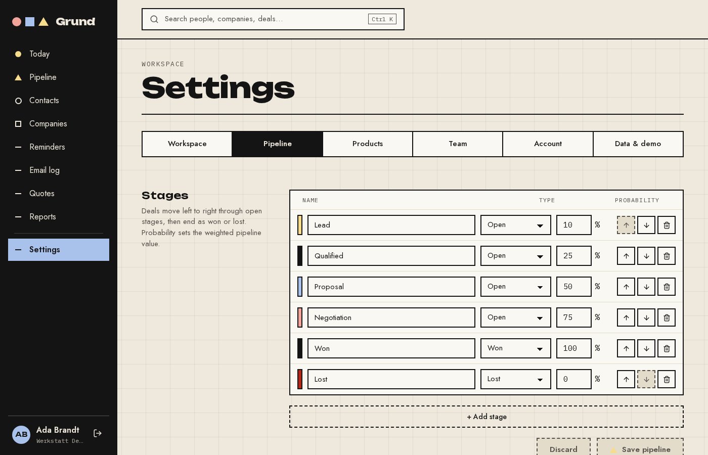 Settings: pipeline stages