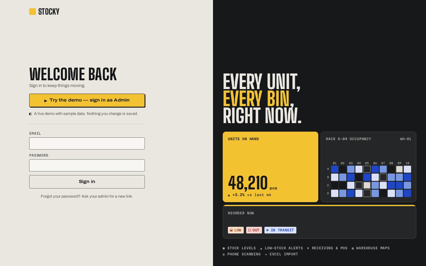 Sign-in, with one-click demo